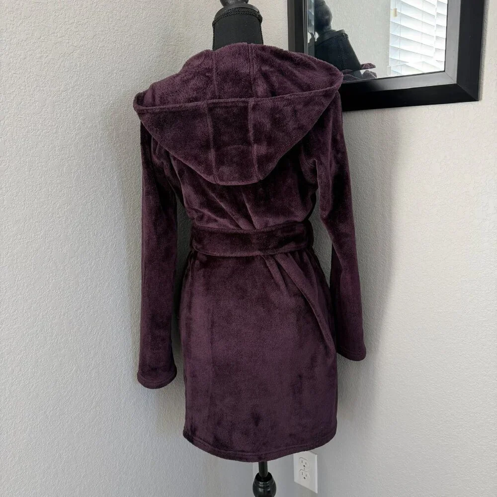 UGG Miranda Plush Belted Short Hooded Robe Port Purple XS